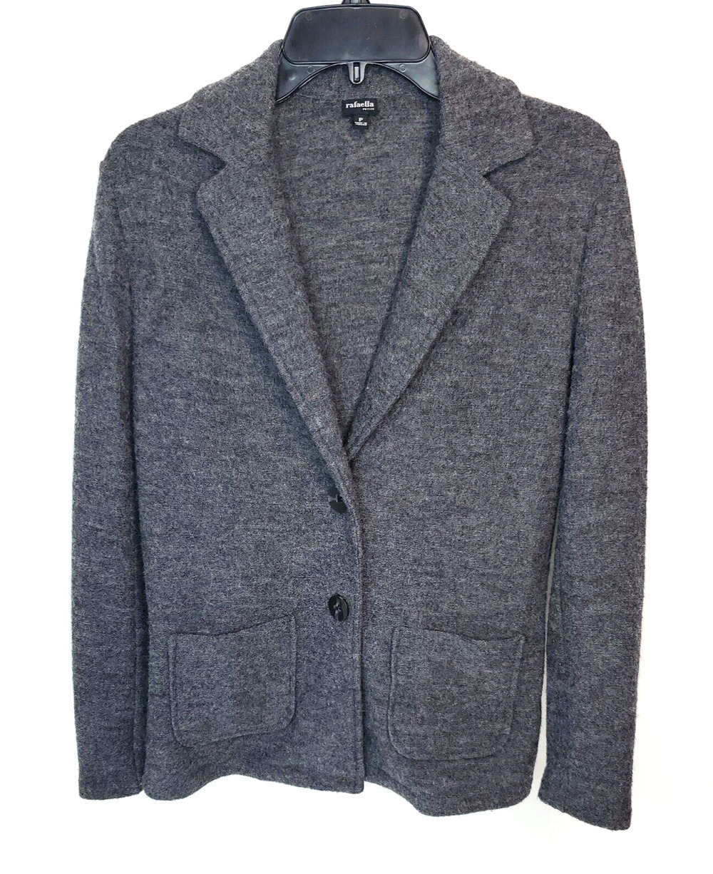 Rafaella Womens Wool Suit Cardigan Sweater Front Pockets 2 Button Up SZ Petite P